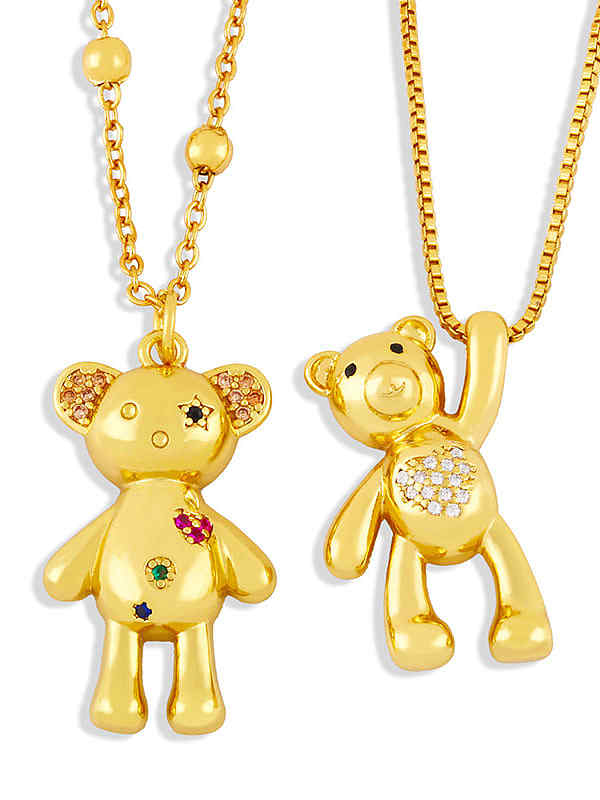 Brass Rhinestone Cute Bear Pendant Necklace