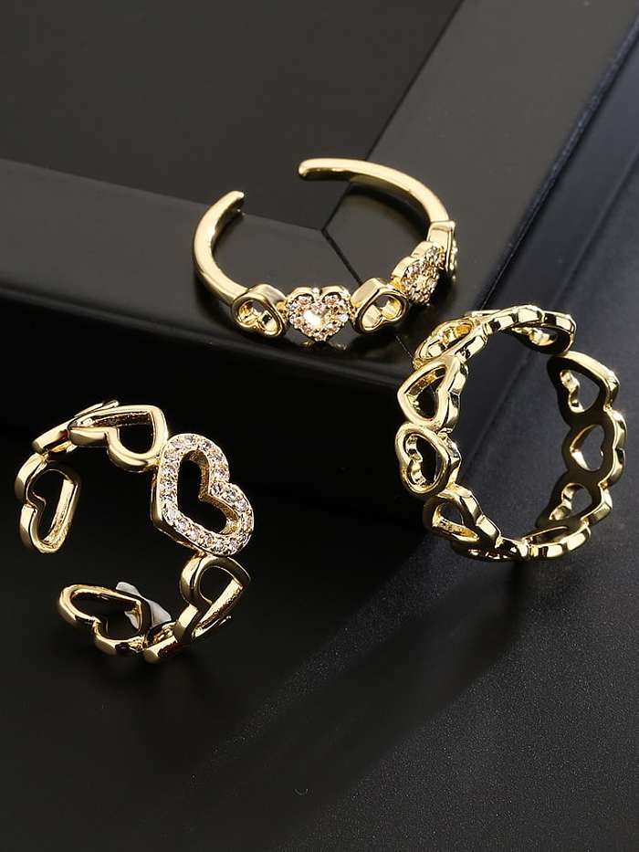 Brass Cubic Zirconia Heart Vintage Band Ring