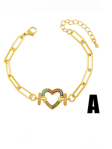 Brass Cubic Zirconia Heart Vintage Hollow Chain Bracelet