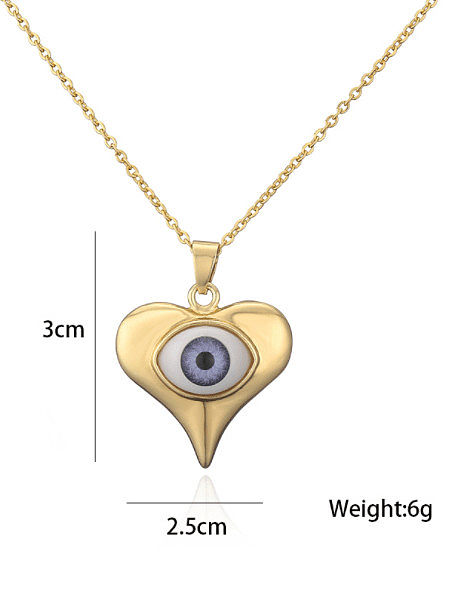 Brass Enamel Evil Eye Vintage Heart Pendant Necklace