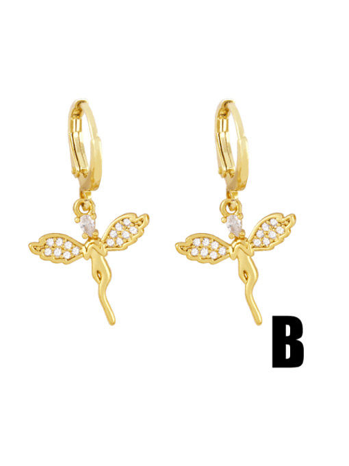 Brass Cubic Zirconia Angel Vintage Huggie Earring