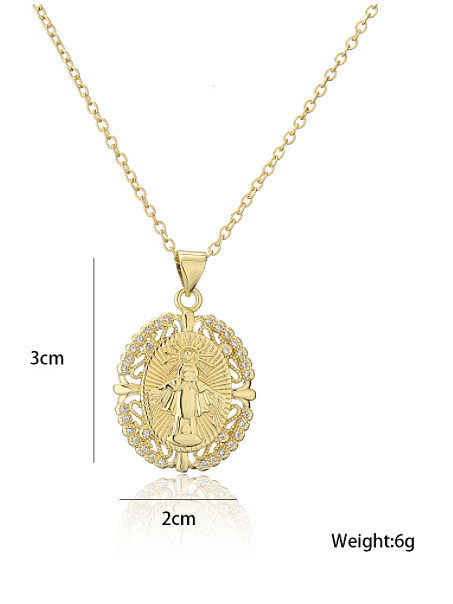 Brass Cubic Zirconia Geometric Vintage Regligious Necklace