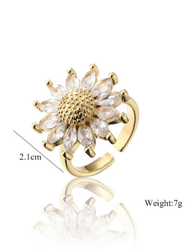 Brass Cubic Zirconia Flower Vintage Band Ring
