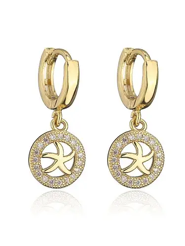 Brass Cubic Zirconia Star Vintage Huggie Earring