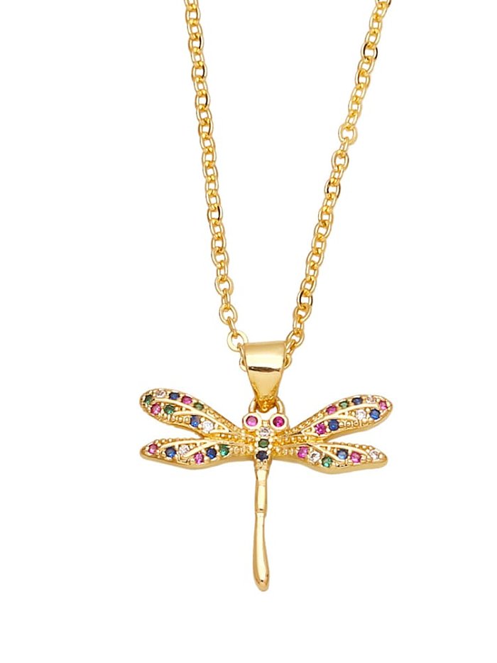 Brass Cubic Zirconia Vintage Dragonfly Pendant Necklace