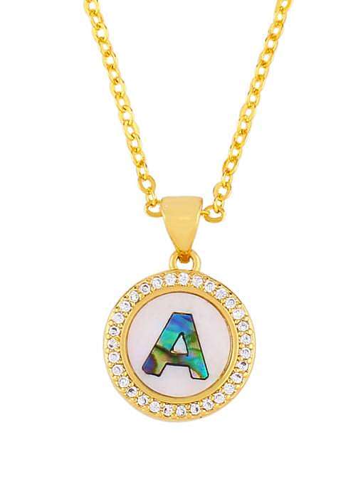 Brass Cubic Zirconia Enamel Letter Vintage Necklace