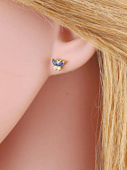 Brass Cubic Zirconia Butterfly Pentagram Vintage Stud Earring
