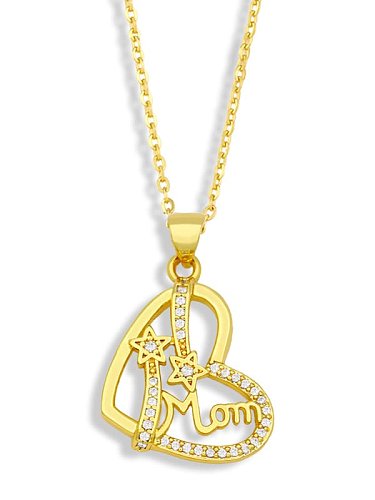 Brass Cubic Zirconia Minimalist Love English Letter Mom Necklace