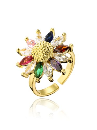 Brass Cubic Zirconia Flower Luxury Band Ring