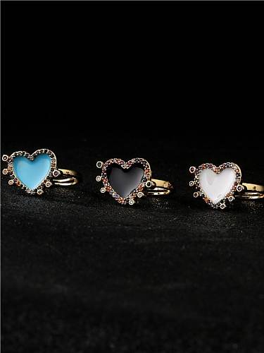 Brass Enamel Cubic Zirconia Heart Minimalist Band Ring