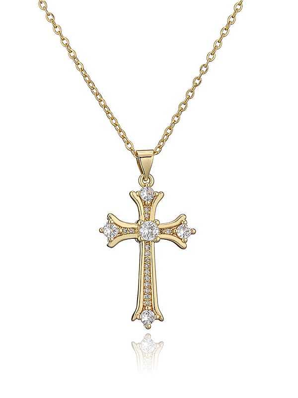 Brass Cubic Zirconia Cross Vintage Regligious Necklace