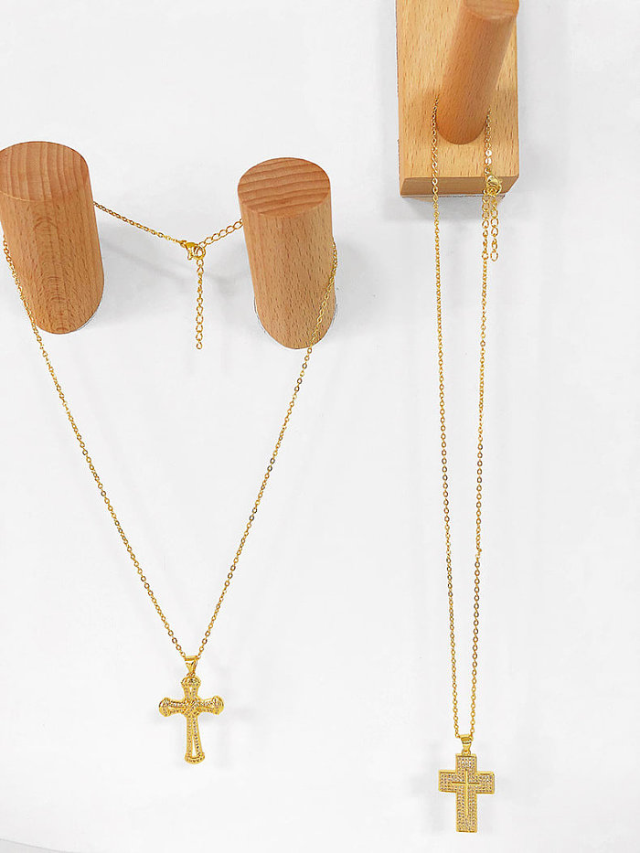 Brass Cubic Zirconia Cross Vintage pendant Necklace