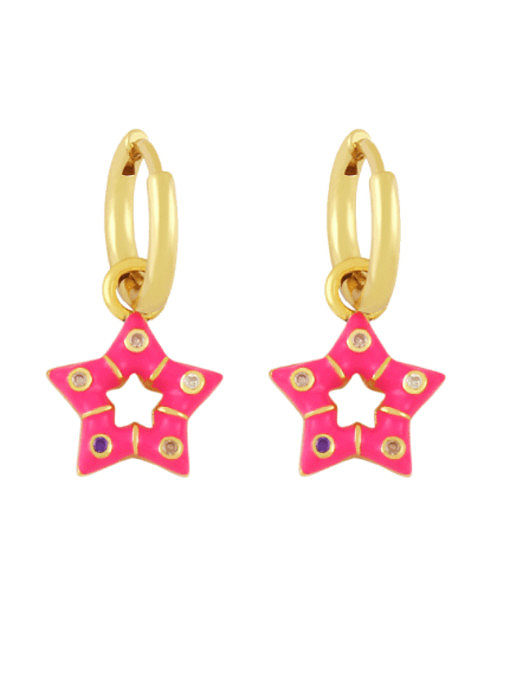 Brass Multi Color Enamel Star Vintage Huggie Earring