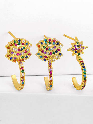 Brass Cubic Zirconia Rainbow Vintage Stud Earring