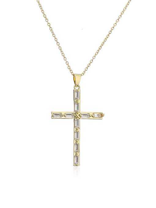 Collier Religieux Ethnique Croix en Laiton Cubic Zirconia