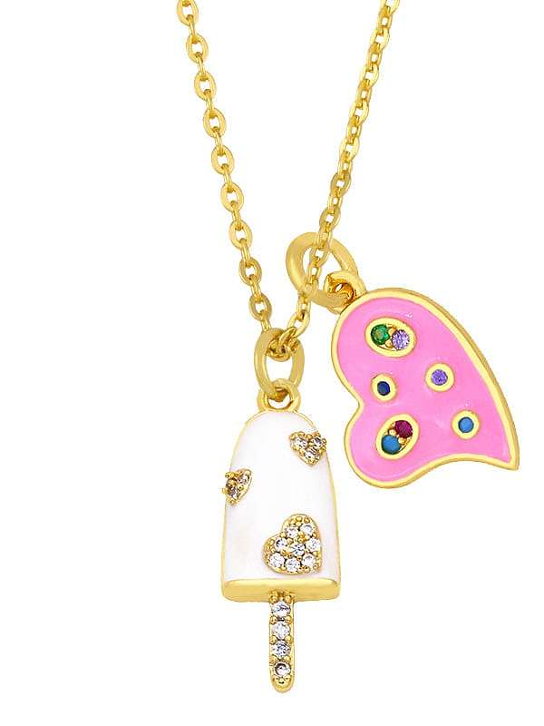 Brass Rhinestone Enamel Heart Hip Hop Necklace