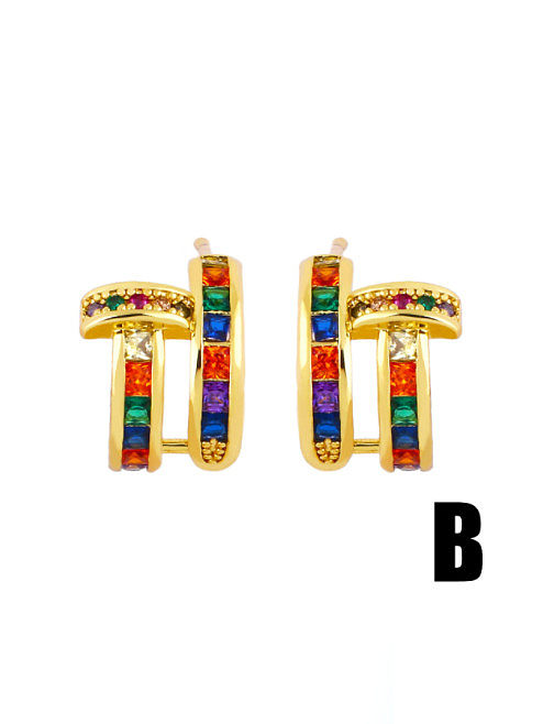 Brass Rhinestone Geometric Vintage Stud Earring