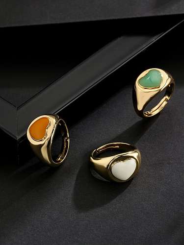 Brass Enamel Heart Minimalist Band Ring