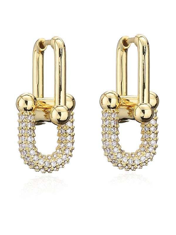 Brass Cubic Zirconia Geometric Vintage Huggie Earring