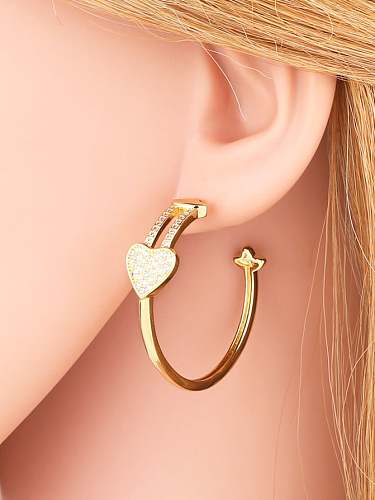 Brass Cubic Zirconia Star Minimalist Heart Hoop Earring