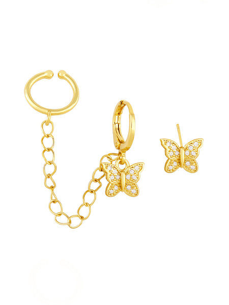 Brass Cubic Zirconia Butterfly Tassel Trend Earring