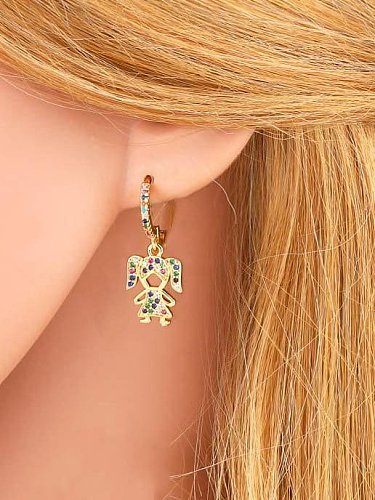 Brass Cubic Zirconia Icon Cute Boy Girl Huggie Earring