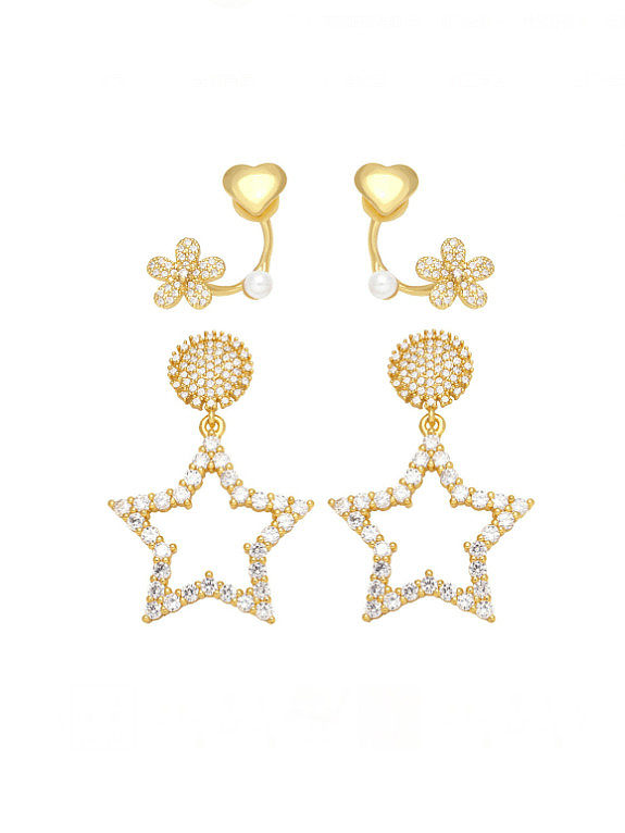 Brass Cubic Zirconia Heart Flower Trend Drop Earring