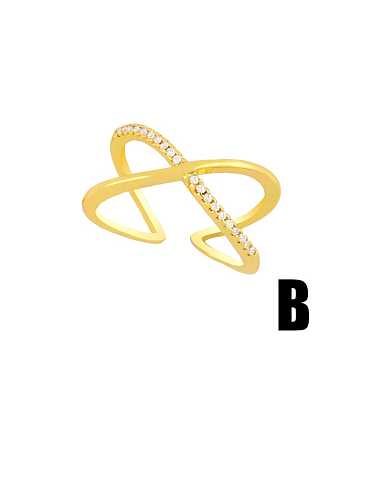 Brass Rhinestone Minimalist Double Cross Stackable Ring