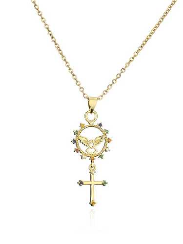 Brass Cubic Zirconia Key Vintage Cross Pendant Necklace