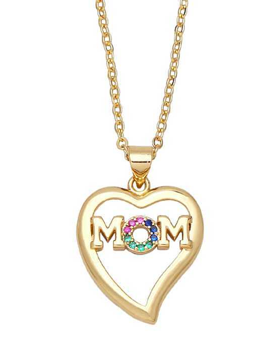 Brass Cubic Zirconia Letter Vintage Heart Pendant Necklace