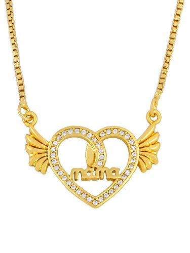 Brass Cubic Zirconia Wing Vintage heart Pendant Necklace