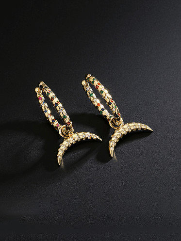 Brass Cubic Zirconia Moon Vintage Earring