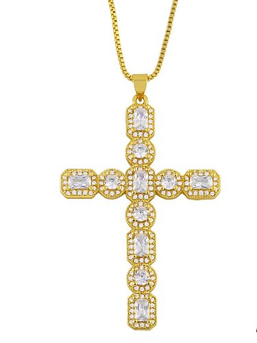 Brass Cubic Zirconia Cross Minimalist Regligious Necklace