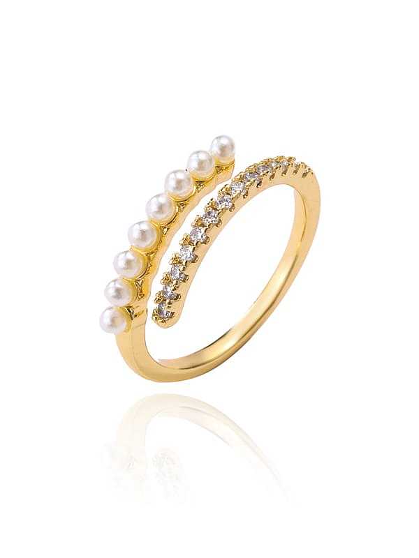 Brass Imitation Pearl Geometric Minimalist Band Ring