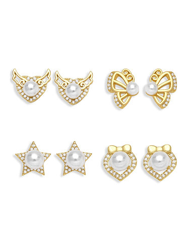 Brass Imitation Pearl Butterfly Heart Cute Stud Earring