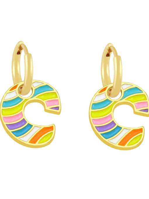 Brass Enamel Rainbow Letter Minimalist Huggie Earring
