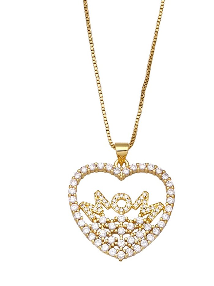 Brass Cubic Zirconia Moon Vintage Heart Pendant Necklace