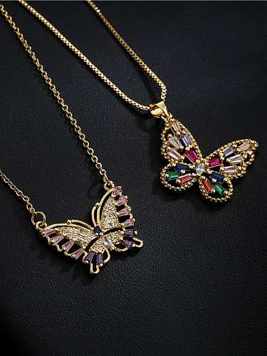 Brass Cubic Zirconia Enamel Trend Butterfly Pendant Necklace