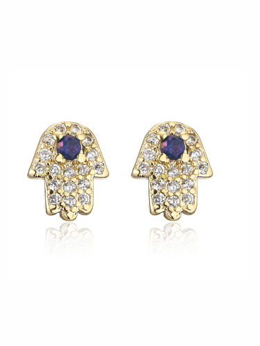 Brass Cubic Zirconia Hand Of Gold Vintage Stud Earring