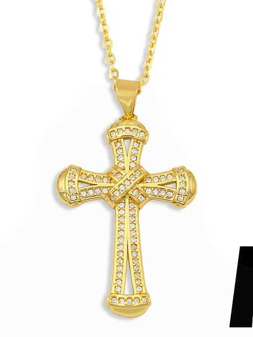 Brass Cubic Zirconia Cross Vintage pendant Necklace