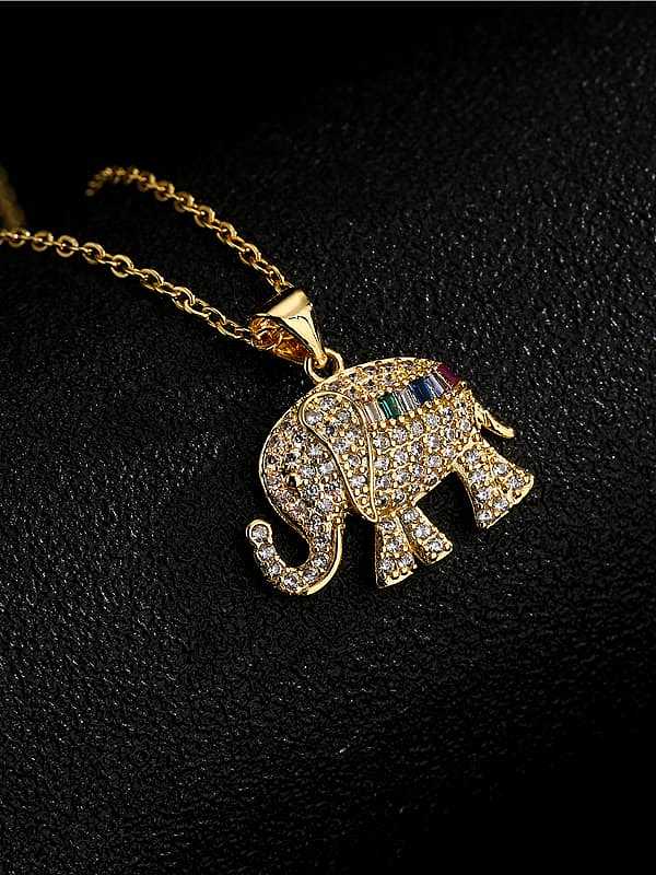 Brass Cubic Zirconia Vintage Elephant Pendant Necklace