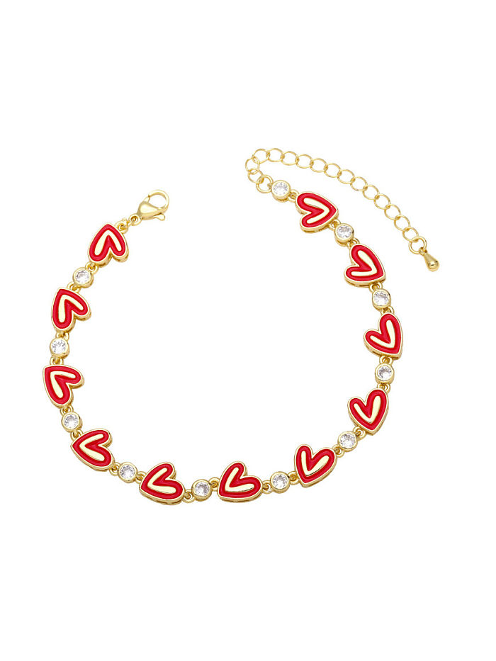 Brass Cubic Zirconia Multi Color Enamel Heart Vintage Bracelet