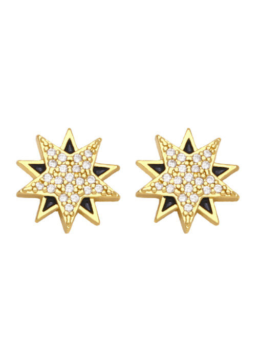 Brass Cubic Zirconia Star Vintage Stud Earring