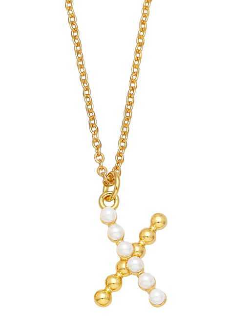 Brass Imitation Pearl Letter Minimalist Necklace