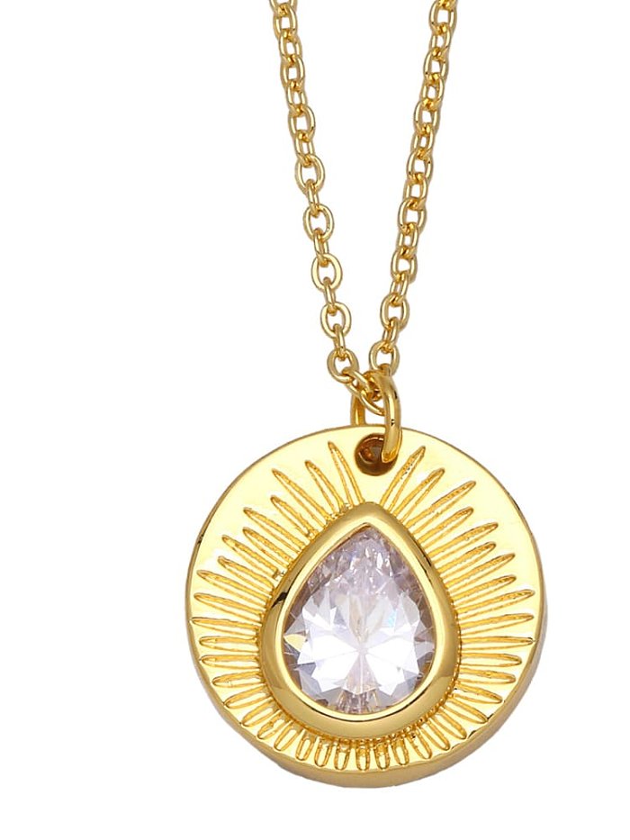 Brass Glass Stone Heart Vintage Round Pendant Necklace