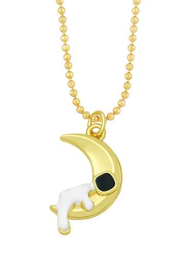 Brass Enamel Star Hip Hop Astronaut Pendant Necklace