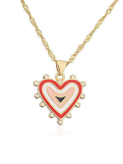 Brass Enamel Geometric Hip Hop Heart Pendant Necklace