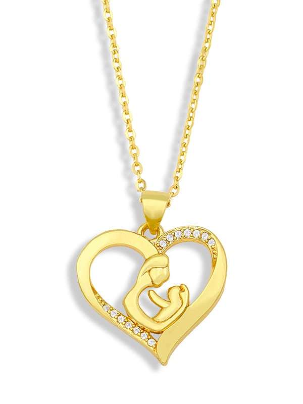Brass Cubic Zirconia Mom Heart Minimalist Necklace