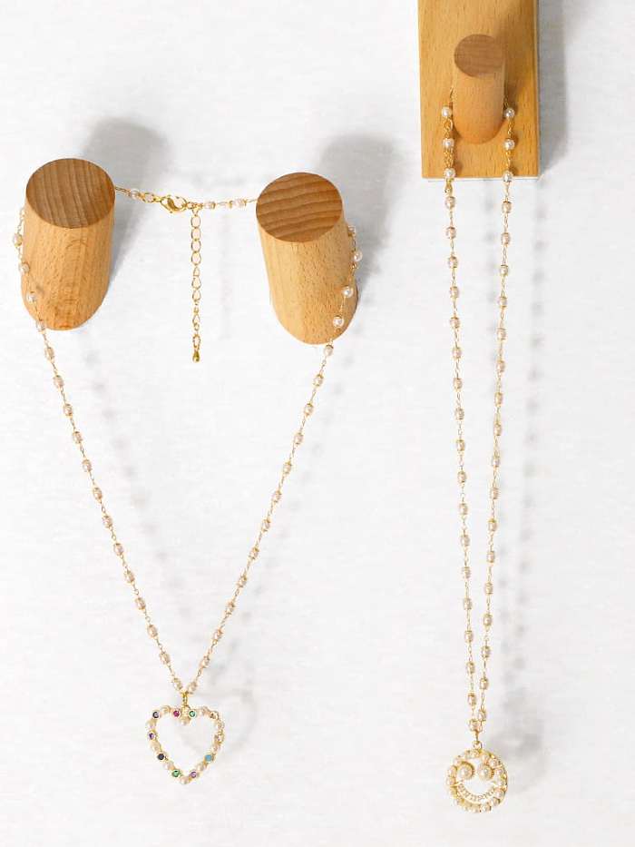 Brass Imitation Pearl Heart Vintage Smiley Pendnat Necklace