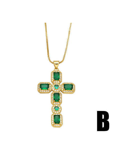 Brass Cubic Zirconia Cross Vintage Regligious Necklace